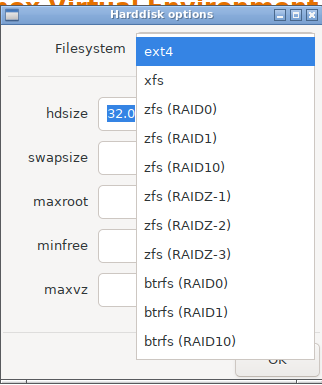 Liste des systèmes de fichiers de l'installateur