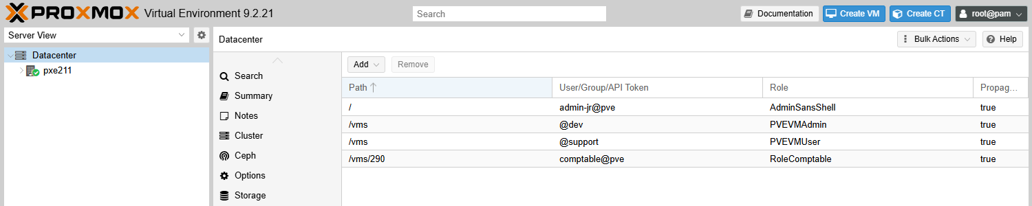 Datacenter → Permissions