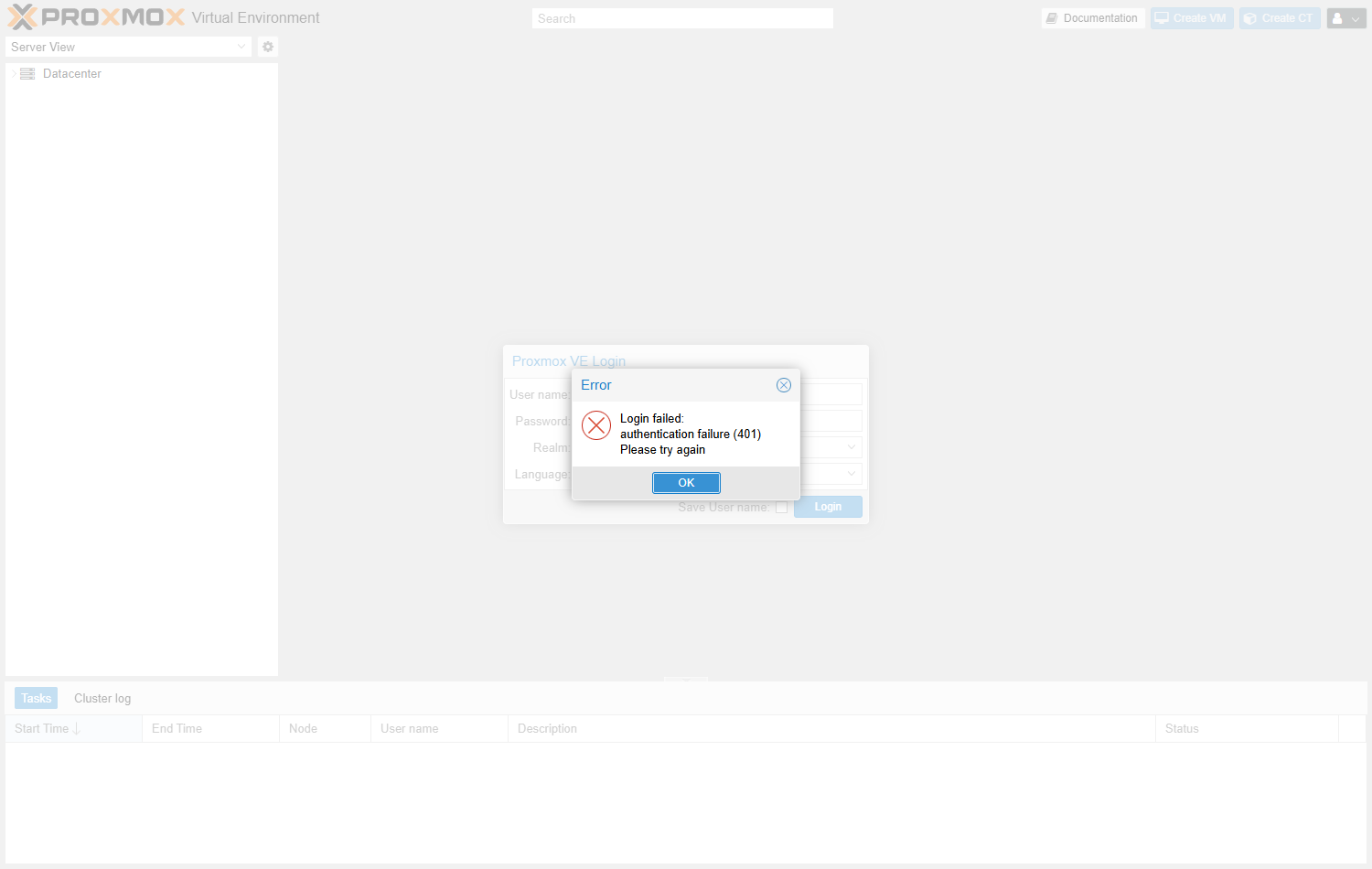Message d'erreur Login failed: authentication failure (401)