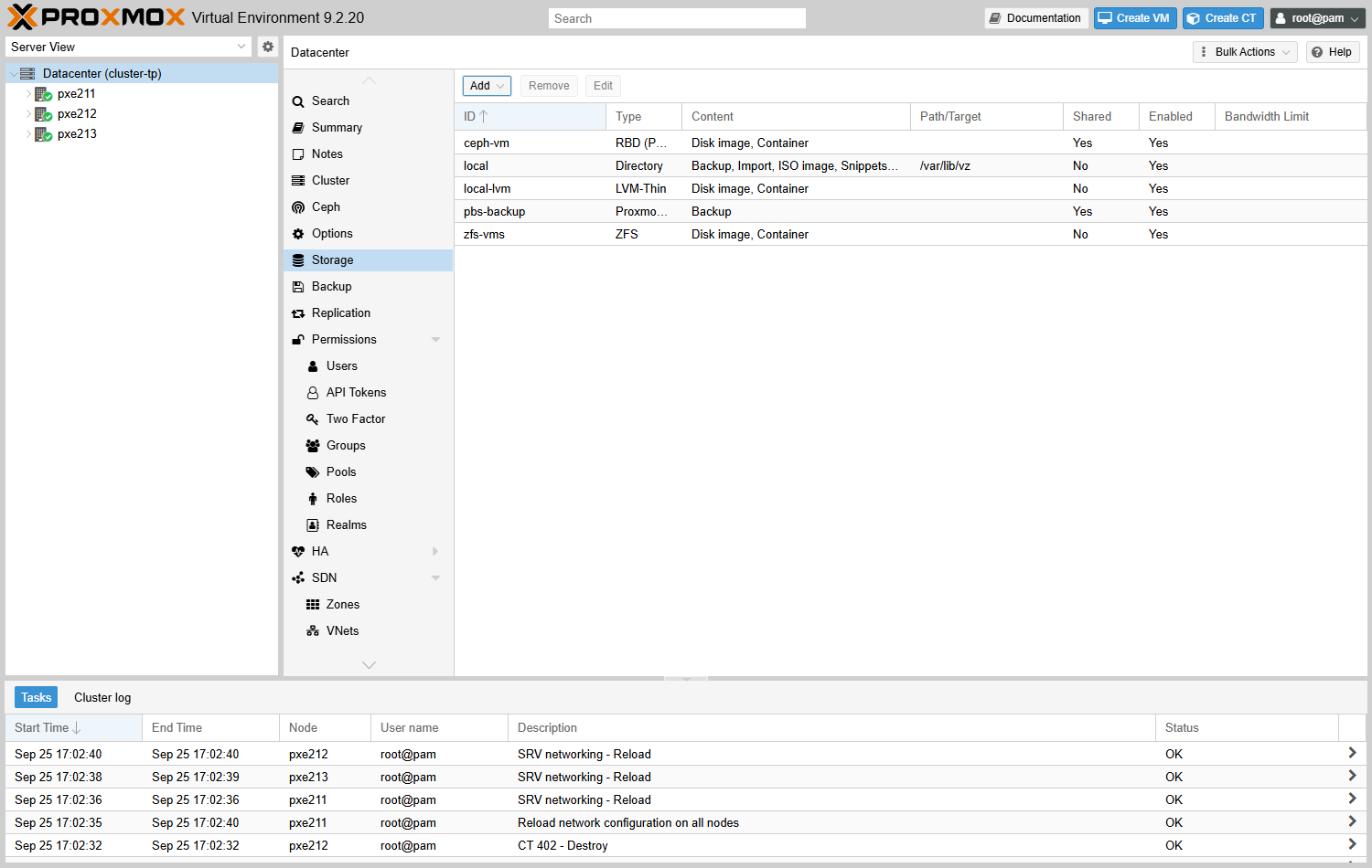Le stockage pbs-backup dans la liste