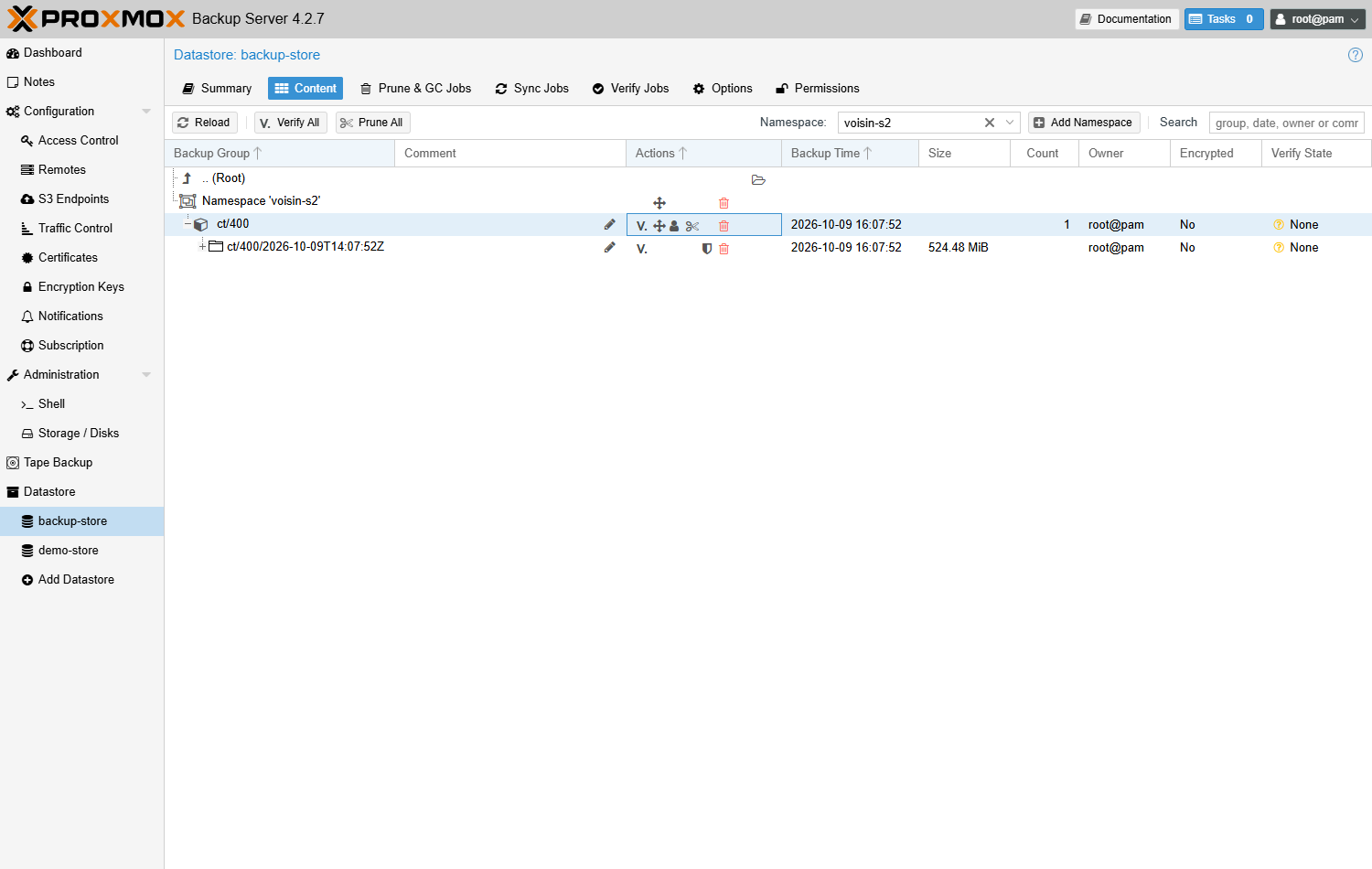 La copie du voisin dans le namespace voisin-s2